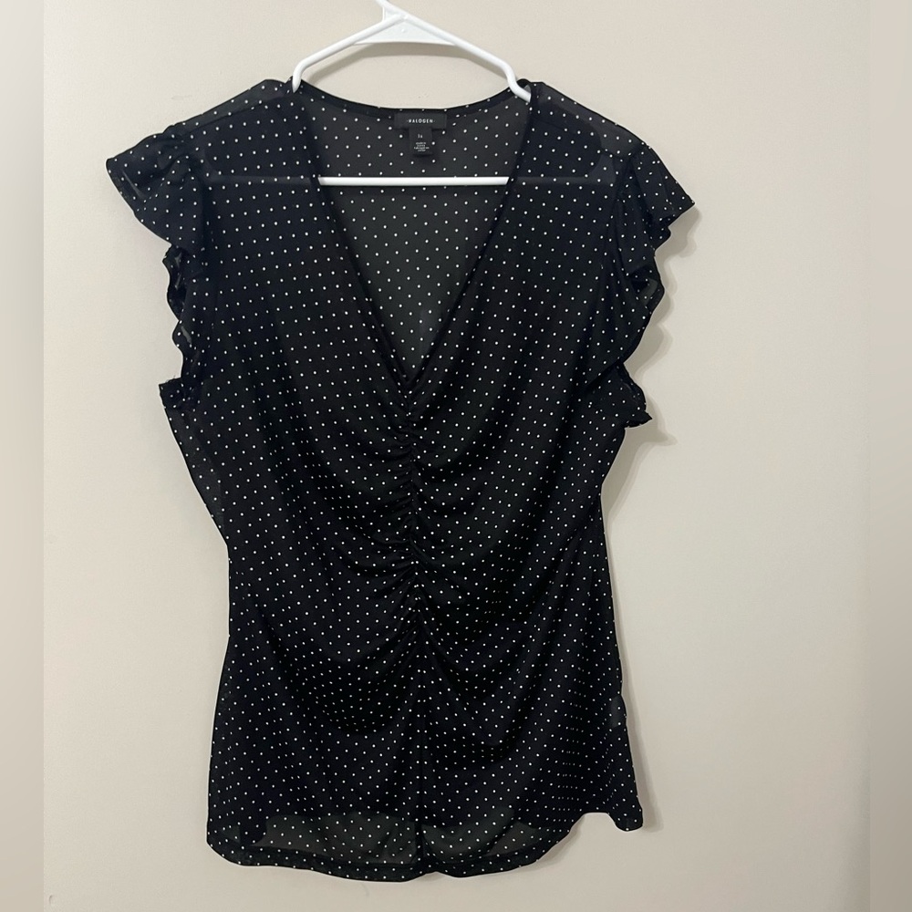 Halogen black polka dot v-neck blouse
